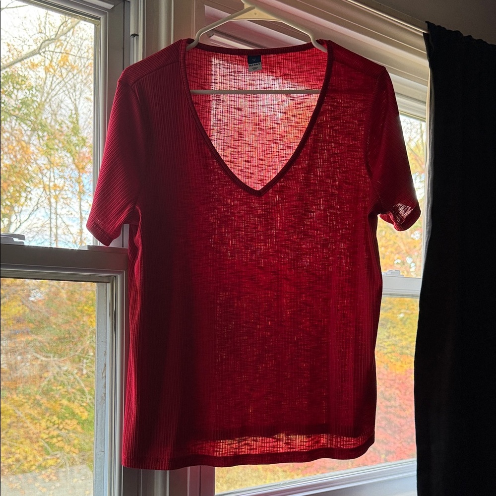 Old Navy Red Short Sleeve V-Neck Top